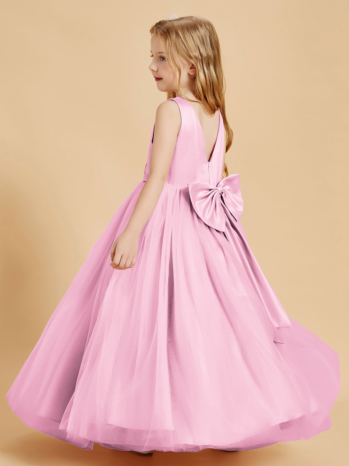 Tulle Junior Bridesmaid Dresses Satin Top Candy Pink